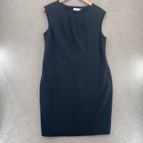 Calvin Klein Dress Womens 16W Plus Black Ribbed Knit Sleeveless Knee Career Work - Picture 1 of 10